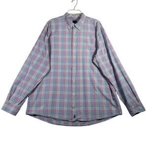 Johnnie O Shirt Mens 2XL Blue Pink Plaid Check Long Sleeve Button Down Surf Golf